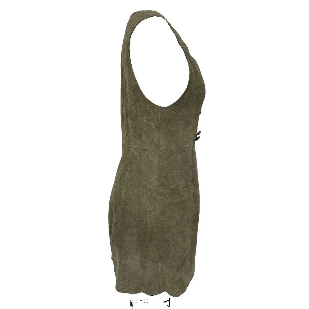Free People Suede Mini Dress Women Sz 4 Green Genuine Suede Boho Festival GUC - Picture 4 of 14